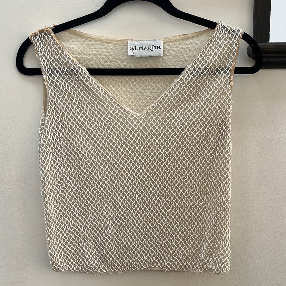 Vintage St. Martin Beaded White Crop Top